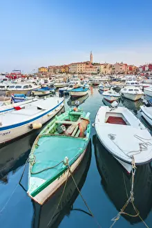 Croatian Prints: Rovinj - Rovigno, historic part of city with the Church of Saint Euphemia seen