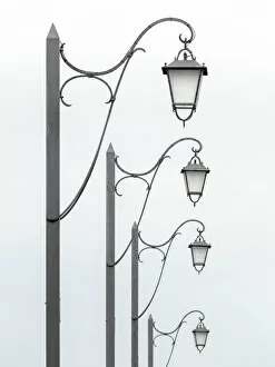 Black And White Collection: A row of Street Lamps in Burano, Venice province, Veneto region, Italy, Europe