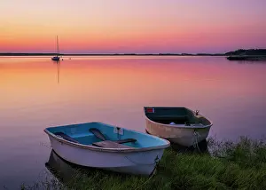 Estuary Prints: Two rowboats at sunrise on Cape Cod, Orleans, Massachusetts, USA