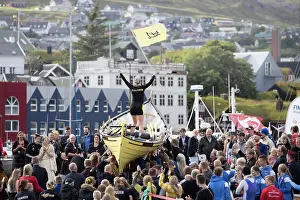Crowd Prints: Rowing boat team celebrating the win after a competion in occasion of lavsoka festival in the city of Torshavn