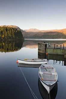 Images Dated 25th February 2015: Rowing boats moored on Loch Katrine at Stronachlachar, Stirling, Scotland. Autumn
