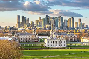 Greenwich Prints: Royal Naval College, (Canary Wharf & Isle of Dogs behind) from Greenwich park