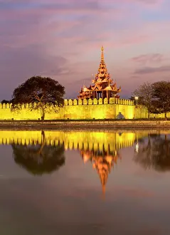 Royal Palace Prints: Royal Palace at dusk, Mandalay, Myanmar (Burma), Asia