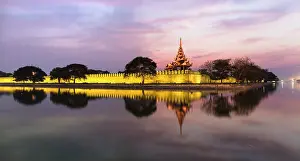 Royal Palace Prints: Royal Palace at dusk, Mandalay, Myanmar (Burma), Asia