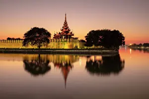 Royal Palace Prints: Royal Palace at dusk, Mandalay, Myanmar (Burma), Asia
