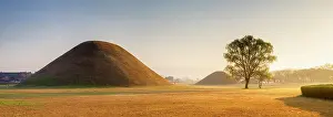Royal Tombs Prints: Royal tombs of Inwang-dong (UNESCO World Heritage Site) at sunrise, Gyeongju, South Korea