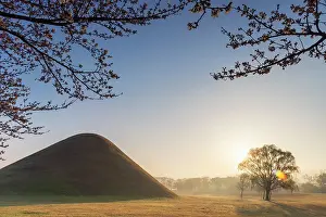 Royal Tombs Prints: Royal tombs of Inwang-dong (UNESCO World Heritage Site) at sunrise, Gyeongju, South Korea