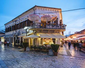 Albanian Prints: Rruga Kola Idromeno Street at night, Old Town, Shkodra, Albania