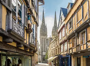 Viewpoint Prints: Rue Kereon with view of Saint-Corentin Cathedral, Quimper, Finistere, Brittany, France