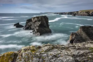 Rugged clifftop coastal views near Porthcothan Bay in Cornwall, England