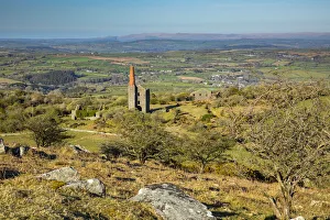 Tin Mine Prints: Ruined engine house at former tin mine, Minions, Bodmin Moor, Cornwall, England, UK