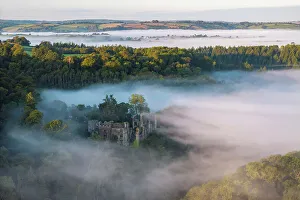 September Prints: The ruins of Berry Pomeroy Castle emerging from swirling mist