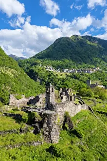 Province Of Sondrio Prints: ruins of the church of San Faustino with it's castle