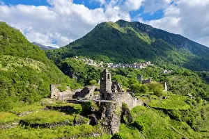 Province Of Sondrio Prints: ruins of the church of San Faustino with it's castle