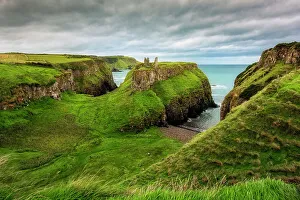 Coastal Landscape Prints: Ruins of Dunseverick Castle, Causeway coastel route
