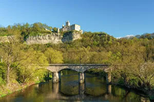 East Germany Prints: Ruins of Rudelsburg castle in the Saale valley