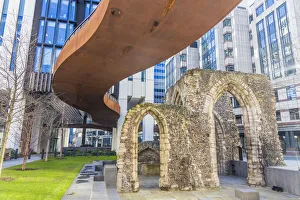Pedestrian Bridge Prints: The ruins of St Alphege Church, City of London, London, England