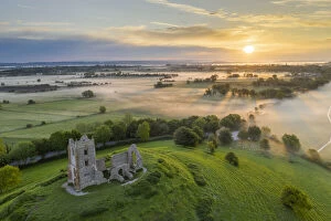 Images Dated 11th August 2020: The ruins of St MichaelaA┬ÇA┬Ös Church at sunrise, Burrow Mump, Somerset, England
