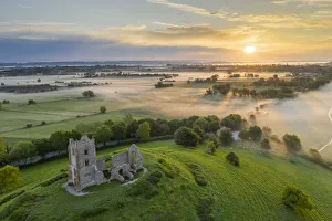Somerset Prints: The ruins of St Michaels Church at sunrise, Burrow Mump, Somerset, England