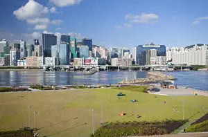 Runway Park on old Kai Tak airport and skyscrapers of Kwun Tong, Kai Tak, Kowloon