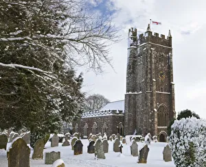 Morchard Bishop Prints: Rural Parish Church in winter snow, Morchard Bishop, Devon, England