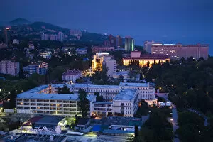 Images Dated 20th December 2012: Russia, Black Sea Coast, Sochi, elevated view of central Sochi, dusk