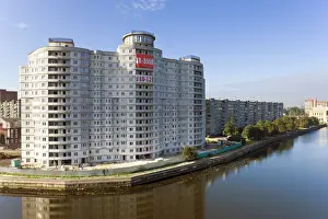 Construction Prints: Russia, Kaliningrad, modern apartment building along the Pregolya river