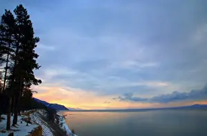 Siberia Prints: Russia, Siberia, Baikal; Morning light on Lake Bakal partly frozen in winter