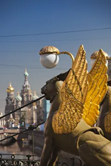 Russia, St. Petersburg, Center, Bankovsky Bridge, griffin statue