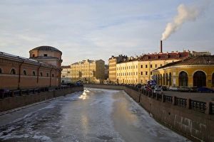 Russia, St. Petersburg; Across the frozen Moyka canal, one of the many canals which cross the city