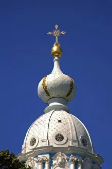 Russia, St. Petersburg; One of the numerous cupolas of Smolny Cathedral