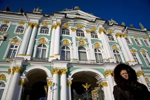 Art Museum Prints: Russia, St. Petersburg; People standing in front of the State Hermitage Museum