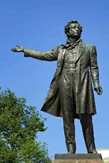 Russia, St Petersburg. Sculpture of Pushkin by Michael Anikushin outside the Russian museum in Arts square