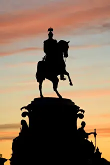 Sun Set Prints: Russia, St. Petersburg; Silhoutte of Tsar Nicholas I monument against a dramatic evening light