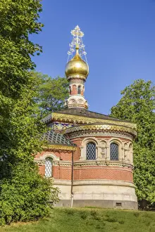 Gilded Prints: Russian chapel in the spa gardens of Bad Homburg vor der Hohe, Taunus, Hesse, Germany