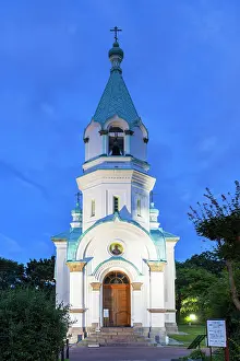 Hakodate Prints: Russian Orthodox Church at dusk, Motomachi, Hakodate, Hokkaido, Japan