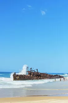 The rusting hulk of the Maheno Shipwreck, Fraser Island, Queensland, Australia