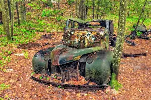 Dilapidated Prints: Rusty Old Wreck in woodlands along the Granite Ridge Trail in Killarney Provincial Park