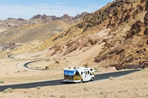 RV on the Painted desert road, Death Valley National park, California, USA