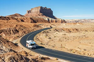 South Western Collection: RV on a road in Goblin Valley State Park Utah, USA