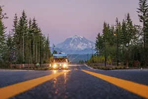 Mounr Rainier Prints: RV on a road to Rainier, Mount Rainier National Park, Washington, USA