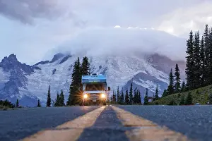 Road Trip Prints: RV on a road to Rainier, Sunrise, Mount Rainier National Park, Washington, USA