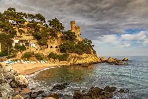 Sa Caleta beach with Castillo d en Plaja castle in the background, Lloret de Mar
