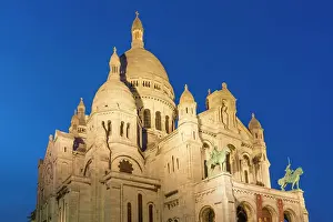 Montmartre Prints: Sacre Coeur Basilica, illuminated at night Montmartre, Paris, France