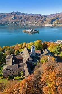 Isola Di San Giulio Prints: Sacro Monte of Orta and San Giulio island on Lake Orta