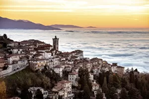 Roof Collection: Sacro Monte of Varese an in background the sea of fog during sunrise, Varese, Lombardy, Italy