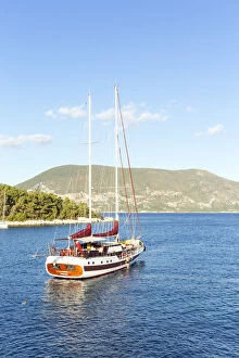 sail boat in the harbour of Fiskardo. Kefalonia, Greek Islands, Greece