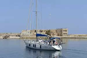 Images Dated 3rd November 2014: Sailboat in the ancient port of Ra thimnon, Crete, Greece, Europe