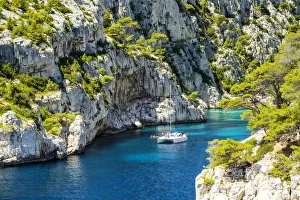 Turquiose Prints: Sailboat in Calanque d en Vau, Cassis, Provence, France
