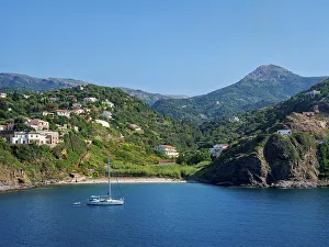 North Aegean Prints: Sailboat by the Fles Beach, Evdilos, Icaria Island, North Aegean, Greece
